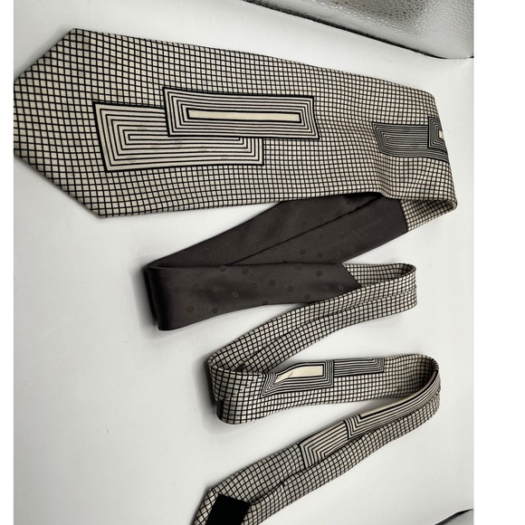 Vintage Paul Rodon 100% Silk Mens Neck Tie Geometric Grid Pattern Handmade Italy - Picture 2 of 4